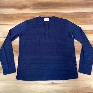 Paper Denim & Cloth Mens Henley Shirt Medium Blue Long Sleeve Space Dye Knit
